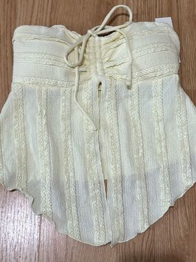 Yellow sheer Lace Strapless Top